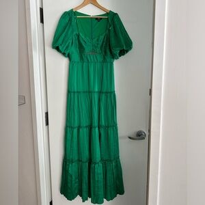 AQUA Pleated Cutout A Line Dress Green - Bloomingdales Exclusive - Size 8